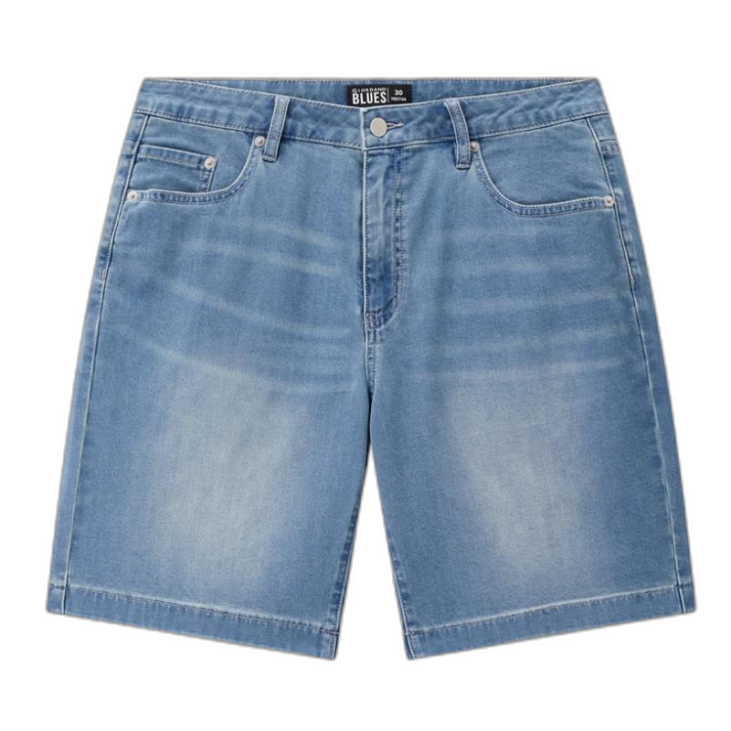 Giordano G+ 2026 Summer New Acetate Cool Feeling Leather Patch Mid-Rise Straight Leg Faded Denim Shorts for Men 01106348