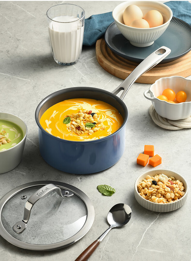 Tefal Milk Pot Star Ceramic Series Single-Person Noodle Pot Baby Food Pot with Ceramic Coating, Compatible with Gas And Induction Cooktops, Double Bottom 14