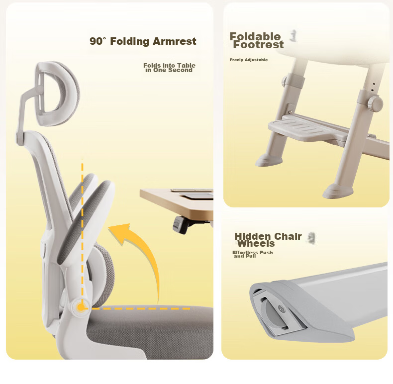 Deli KF268S Ergonomic Computer Chair for Middle School Students Adjustable Height Folding Armrests with Footrest 4