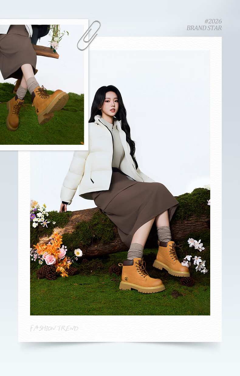 CAMEL [Shanyue] Women's Work Boots, Trendy Thick-Soled Martin Boots, L25W076018A, Khaki (Suede), Size 36 6