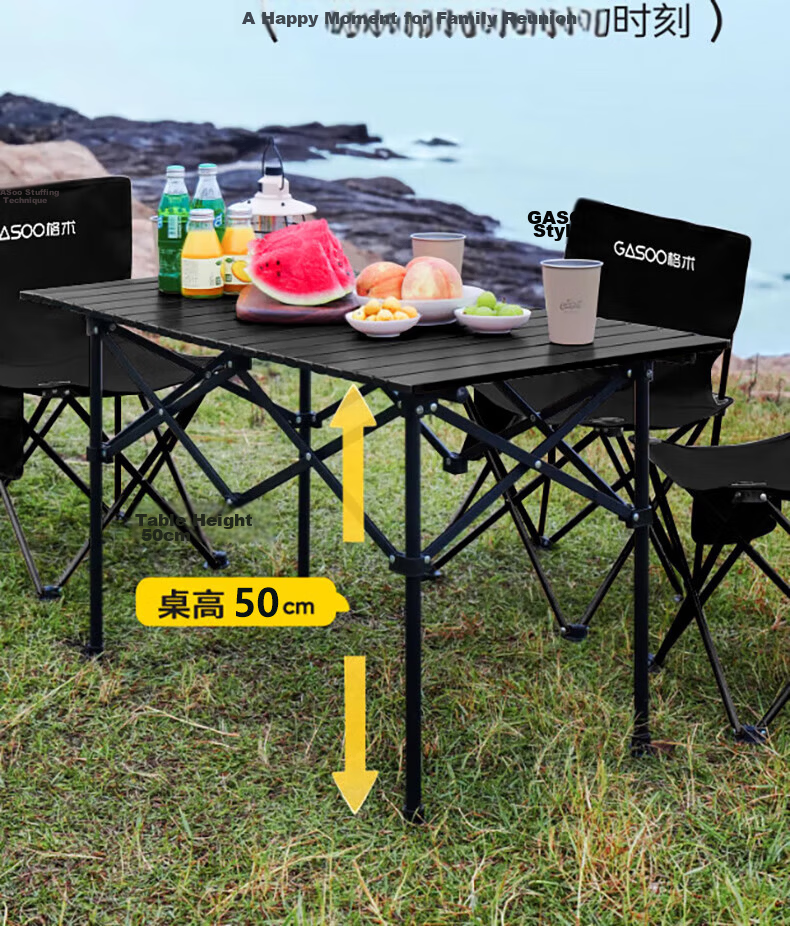 Gosoo Egg Roll Table Camping Table Outdoor Folding Table Market Picnic Table Portable Outdoor Balcony Leisure Table Black 15