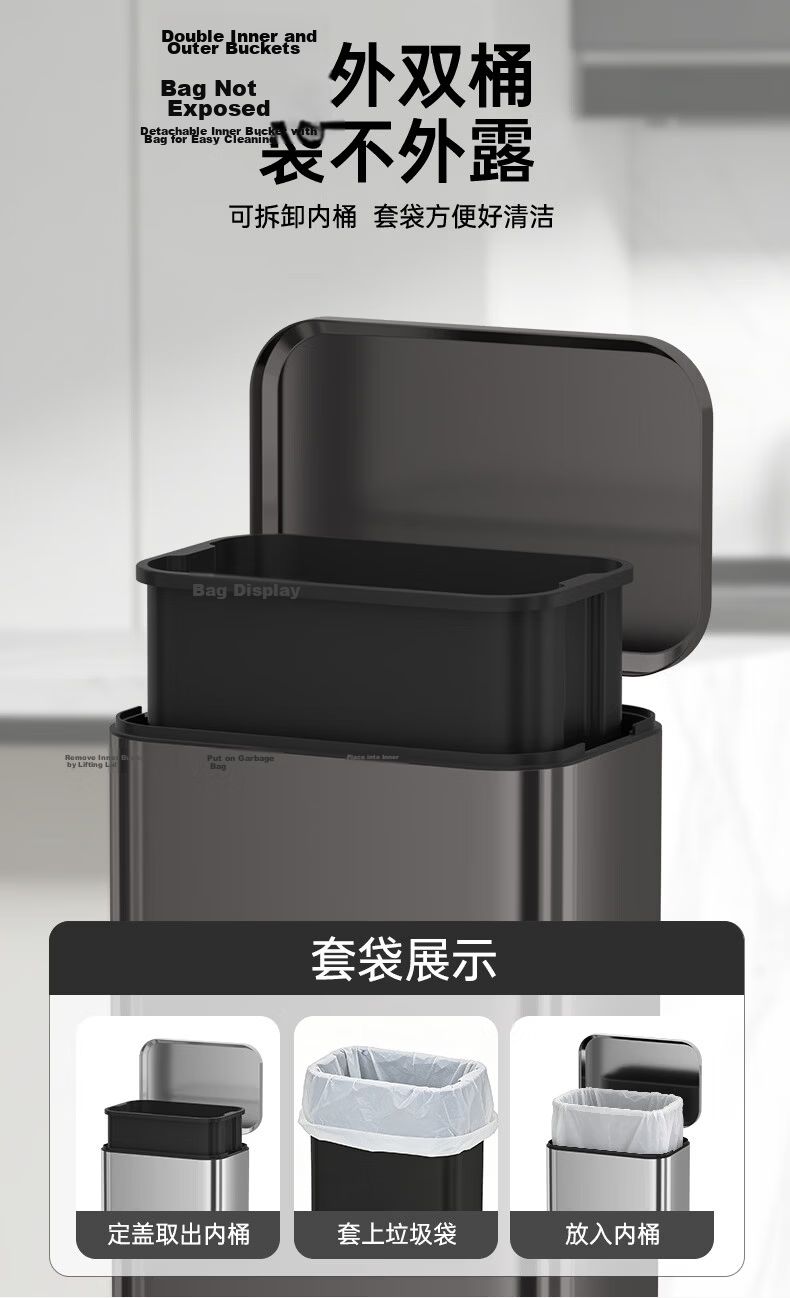 Supercloud Stainless Steel Trash Can Large 20L Flip-Top Upright Indoor Outdoor Mall Hotel Swing Lid Hong Kong Style Garbage Bin 4