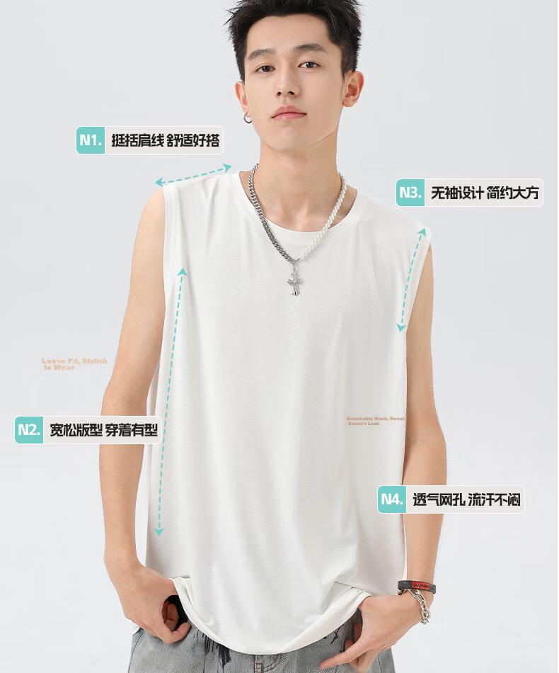 CHUJI 220G Heavyweight Pure Cotton Men's Tank Top Wide Shoulder Summer Sleeveless T-Shirt Men's Vest Innerwear Black XL 25