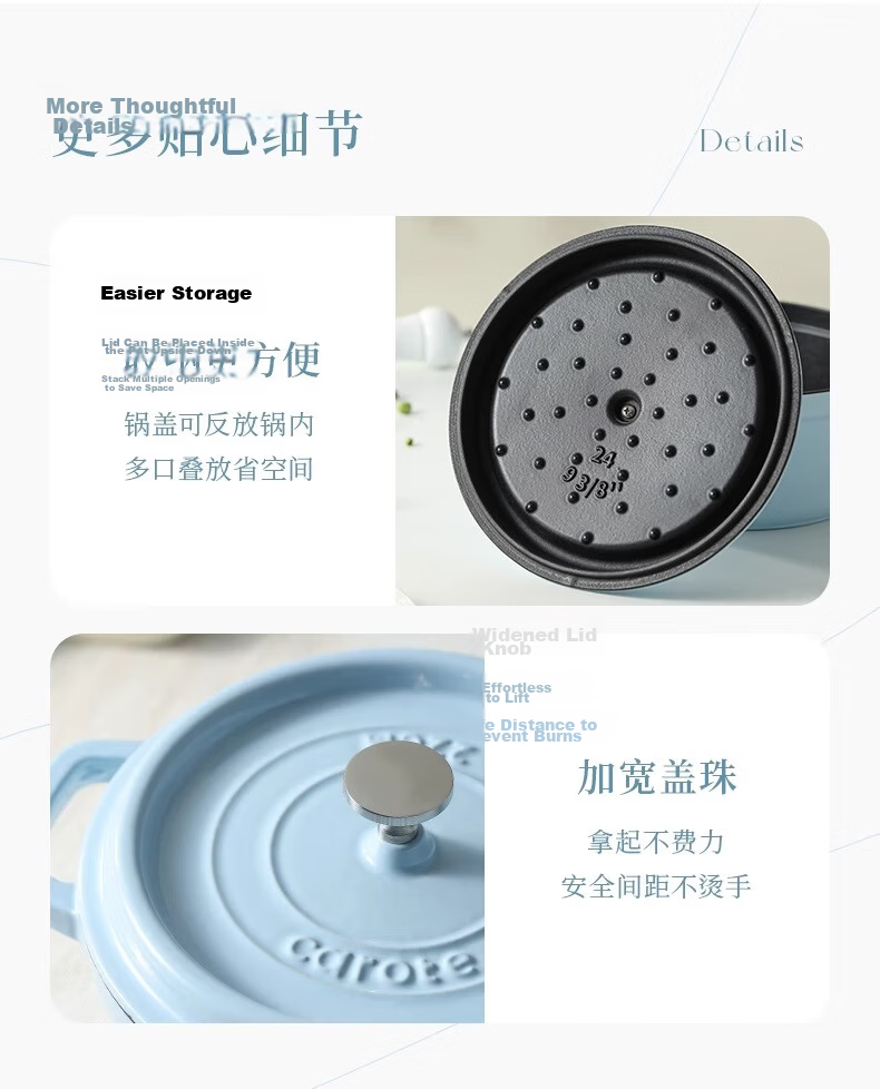 CaROTE Enamel Cast Iron Pot 26cm Non-Stick Stew Pot Casserole Soup Pot Induction Cooker Compatible 19