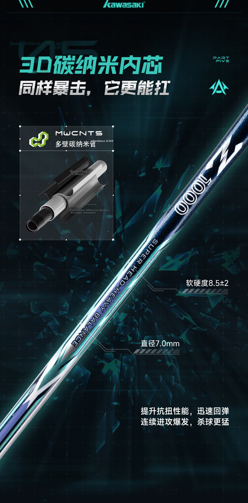 KAWASAKI Z1000 Carbon Fiber Lightweight Advanced Offensive Badminton Racket Unisex Double Pack 6