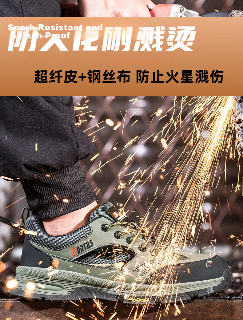 SONTAS Men's Summer Breathable Safety Shoes Anti-Smash Anti-Puncture Steel Toe Lightweight Soft Work Insulated Comfortable Water-Repellent Gray Full Leather - Anti-Smash Anti-Puncture Size 41 11