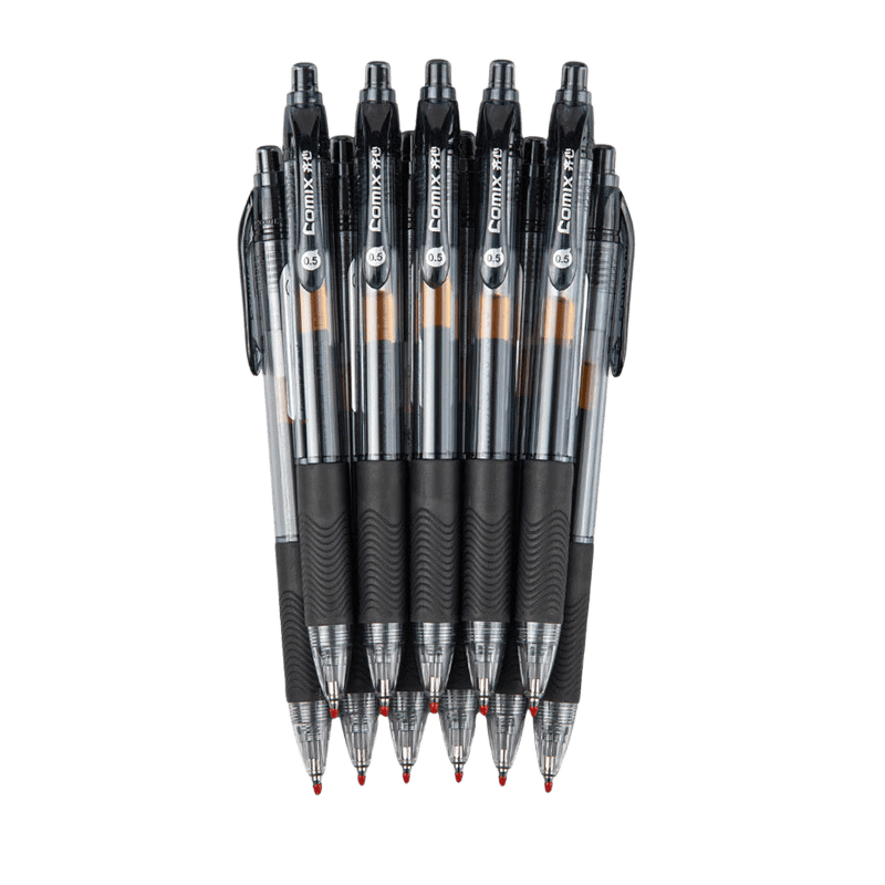 COMIX 12-Pack 0.5mm Black Retractable Gel Pen, Signing Pen, Office Exam Student Pen with Bullet Tip K36, Exam Essential, Quick-Drying, Large Capacity, Back-To Seaso