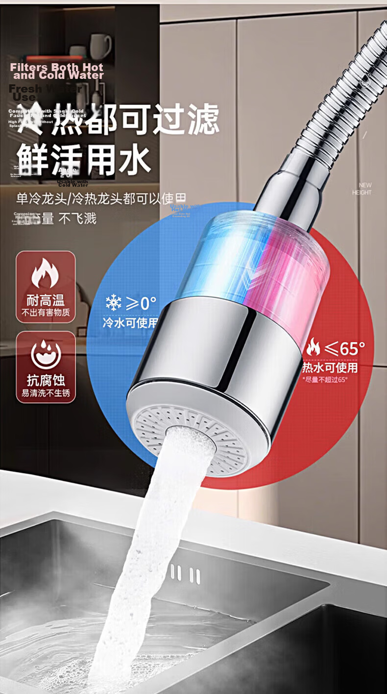 WUZORY Precision Kitchen Faucet Stainless Steel Long Extension Booster Aerator Filter Splash-Proof Nozzle 16