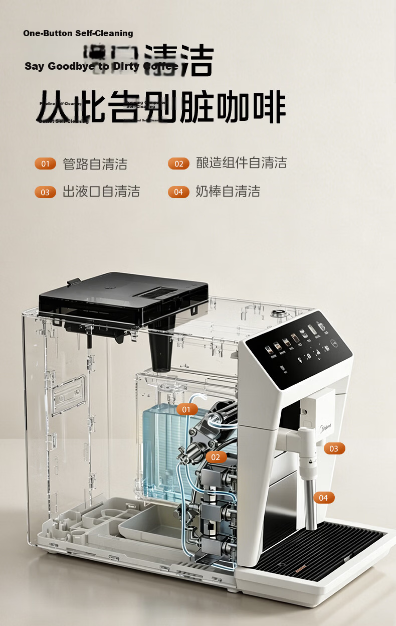 Midea [Hot Upgrade] Barista Fully Automatic Coffee Machine New Cold and Hot Dual Extraction Integrated Grinder Home Italian Espresso Milk Frother Bean Grinder MA-ACCXE15 24