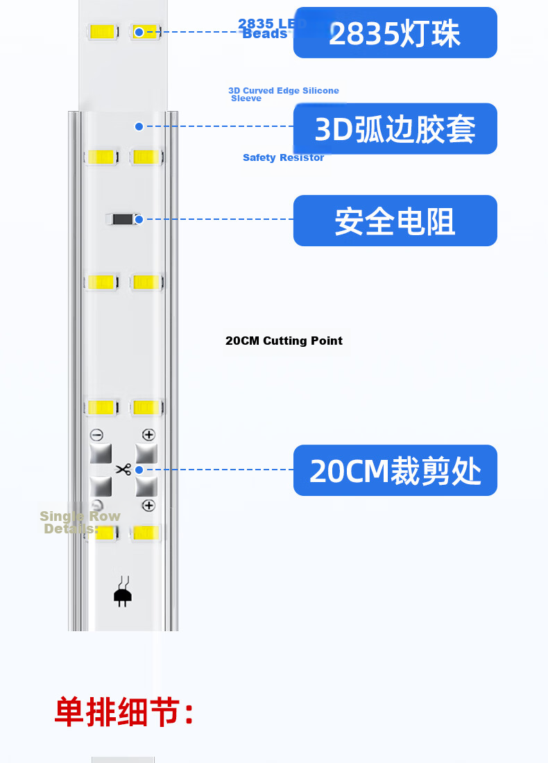 Deyan LED Strip Light 220V High Voltage Outdoor Waterproof Lamp Hotel Villa Project Super Bright Linear Decorative Light Outdoor Lighting 100m White Light [6W-120 LEDs/m] 11