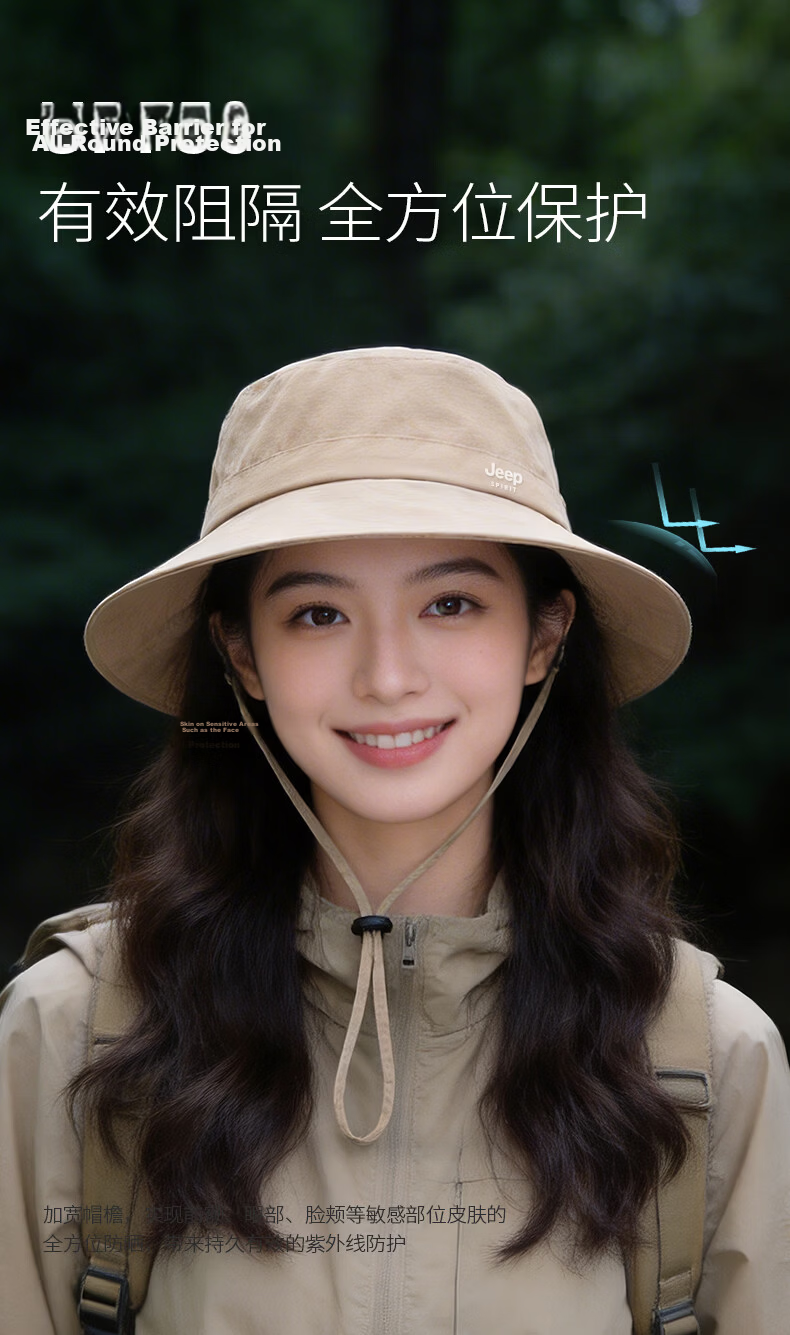 JEEP SPIRIT Women's Sunshade Bucket Hat Summer UV Protection Outdoor Hiking Sun Hat Men YF2501 Navy Blue 5