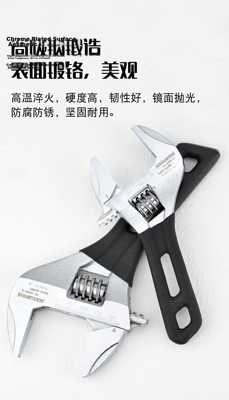 JERXUN Adjustable Wrench, Multi-Functional Thin Short Handle Wide-Mouth Quick-Release Pipe Wrench Tool 7