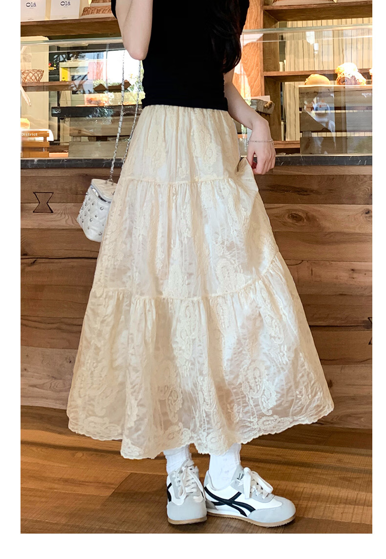 Borui French Lace Jacquard Half Skirt White 2026 New Spring Summer Slim Draped Flared A-Line Long Skirt 16