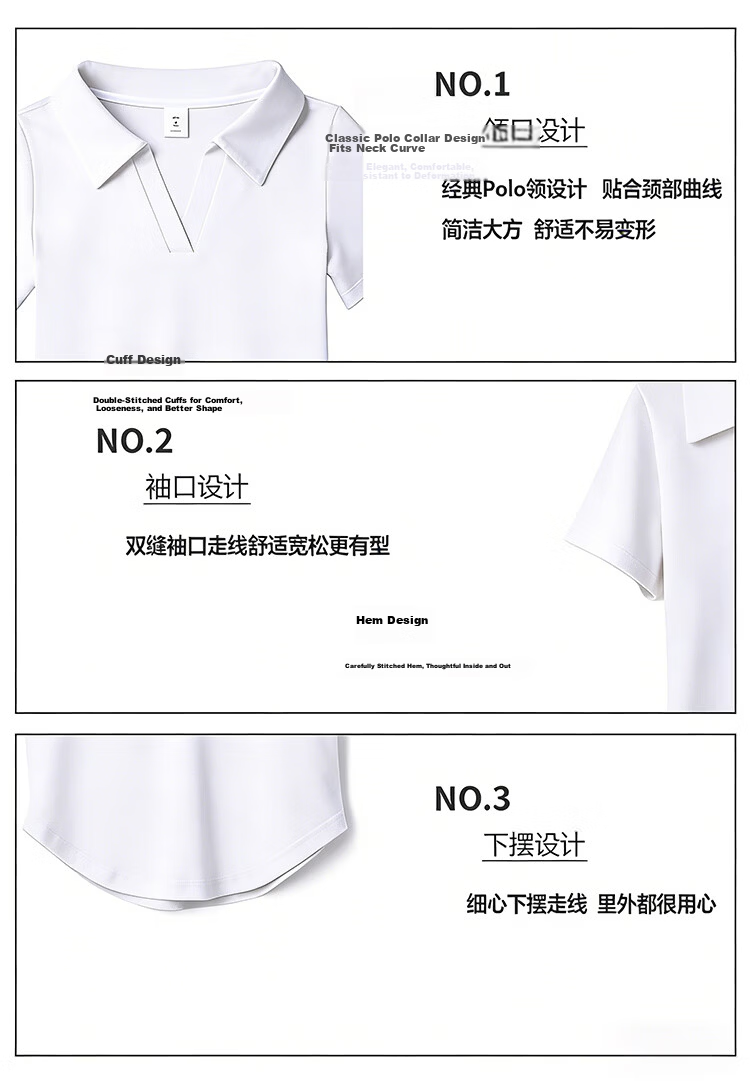 Woodpecker Pure Cotton Polo Collar Short Sleeve T-Shirt Women Summer Regular Shoulder Turn-down Collar Slim Fit Short Base Half Sleeve Top White M 3
