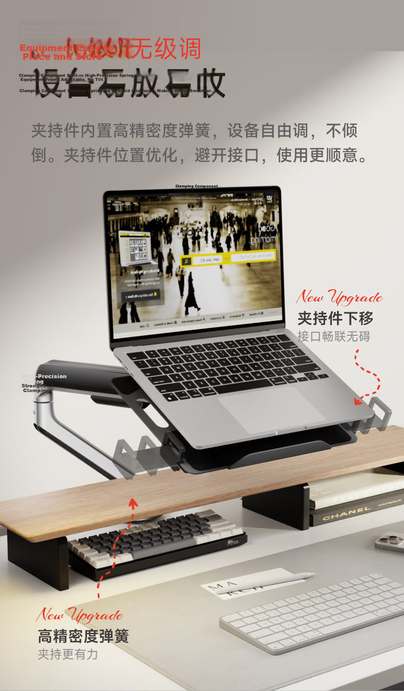 Brateck Beihu Monitor Stand, Mechanical Arm, Monitor Laptop Stand Arm, Screen Support, Dormitory Inverted Stand, E500Pd Flowing White + APE40 13