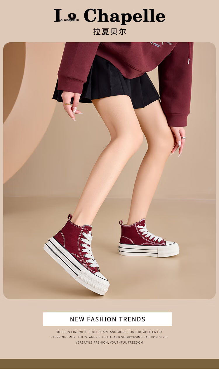 La Chapelle Women's Canvas High-Top Thick-Soled White Sneakers Casual Platform Shoes for Women - 088 Black Size 36 1