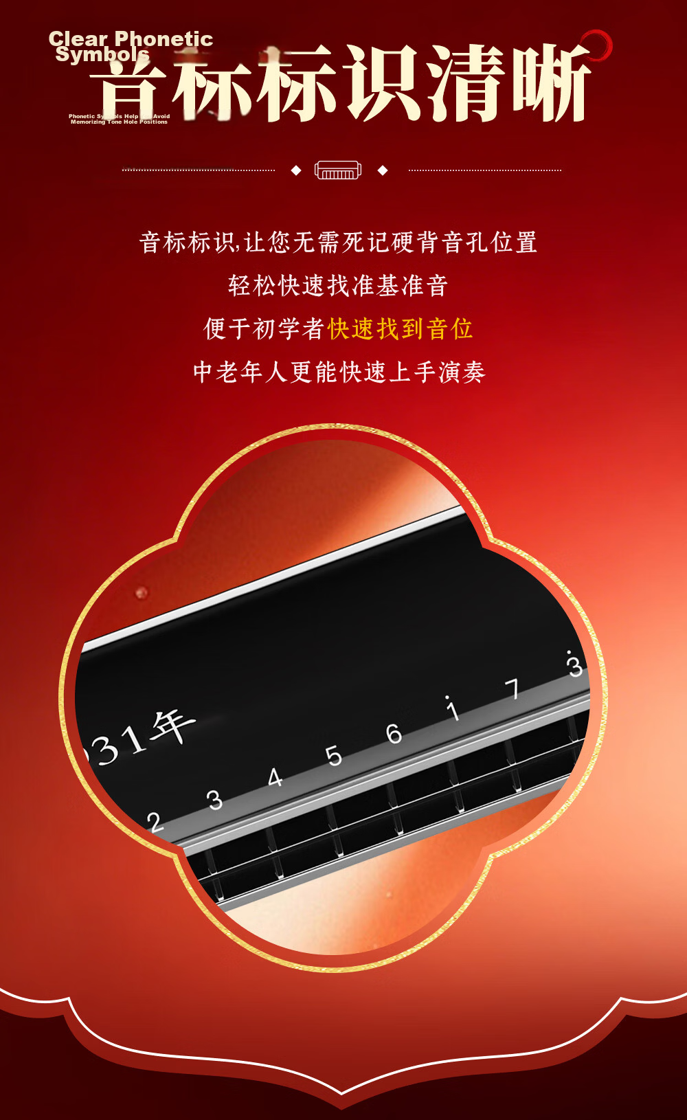 Guoguang Classic Edition Chinese Dragon 28-Hole Wide Range Polyphonic C Key Brushed Copper Cover Harmonica 7