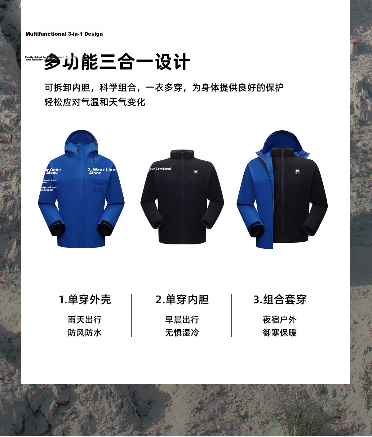 Panda Zhang Yuxi Edition [Rain Shell MAX] 3-in-1 Men's Windproof and Rainproof Hiking Jacket Autumn Winter Mountaineering Coat for Women 11