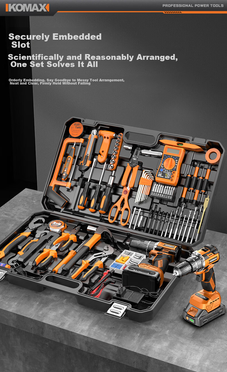 Commax Brushless Cordless Electric Screwdriver Drill Home Lithium Battery Drill Tool Kit Complete Set for Electricians and Woodworkers Maintenance 7