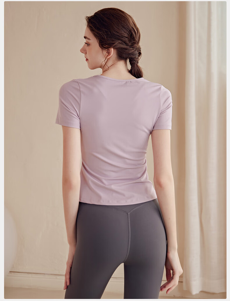 LangSha Women's Short-Sleeve T-Shirt, Spring And Summer Quick-Dry Breathable Training Top, Small V-Neck Fitness Shirt, Professional Running Sports T-Shirt 15