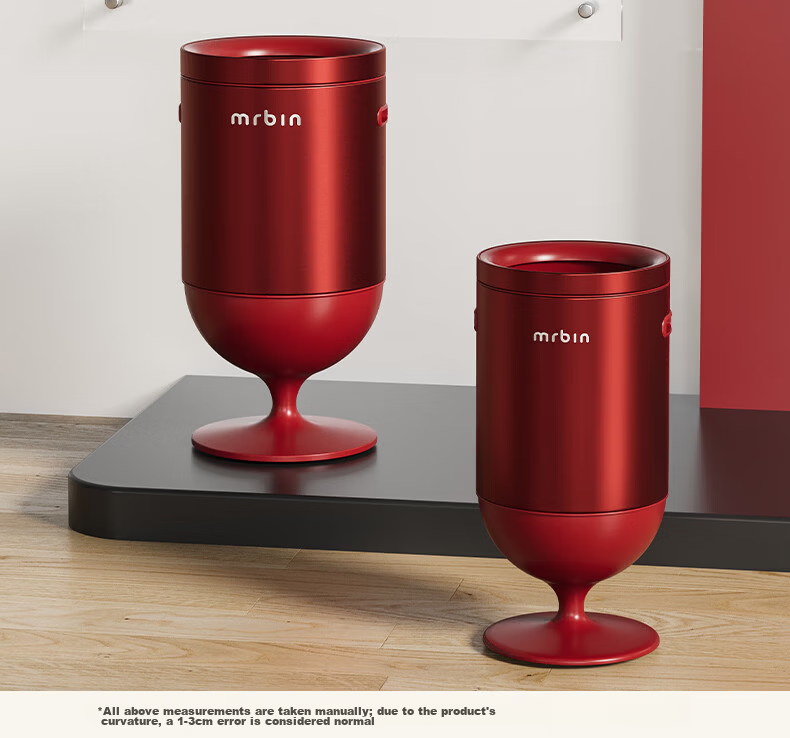 Mr.Bin Living Room Luxury Hands-Free Lidless Trash Can Wine Glass Style Kitchen High Foot High Aesthetic Stainless Steel Italian Luxury Red 20L 22
