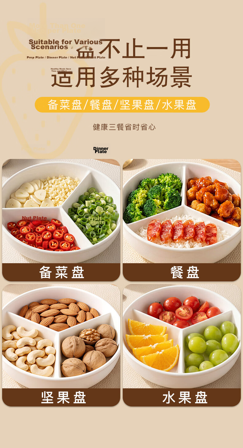 Youlaifu Ceramic Divided Plate, 211 Compartments, Meal Planning Plate, Student Breakfast Plate, Dumpling Plate, Fruit Plate, Children's Divided Plate 7