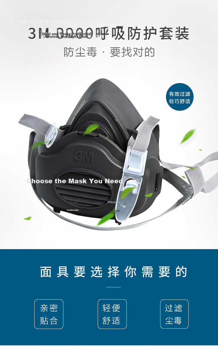 3M 3200 Gas Mask Respirator for Dust, Organic Gases, Chemical Spraying, Pesticide Application, Renovation Dust, And Other Fire Protection Masks 12