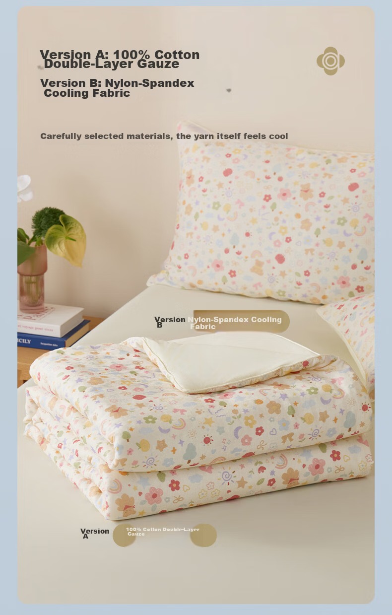 Grace Cotton Double-Layer Gauze Summer Quilt Pure Cotton Machine Washable Thin Air Conditioning Blanket Beautiful Mood 200cm*230cm 7