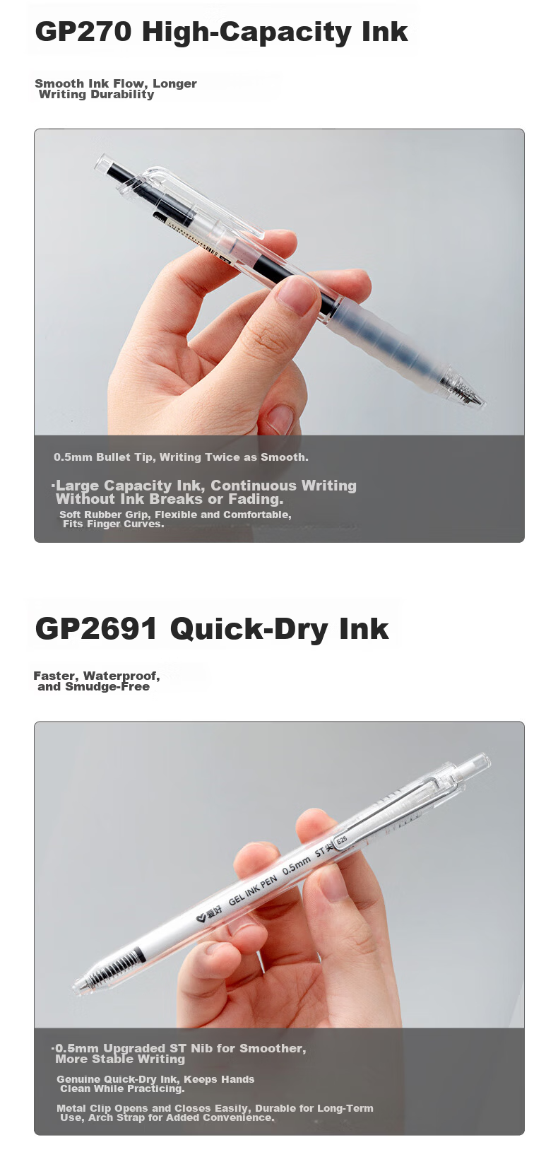 AIHAO ST Quick-Drying Gel Pen, Large Capacity Retractable 0.5mm Black, Student Exam Writing Pen, Office Supplies, Signature Pen, Graduated Refill, Soft Rubber Grip 5