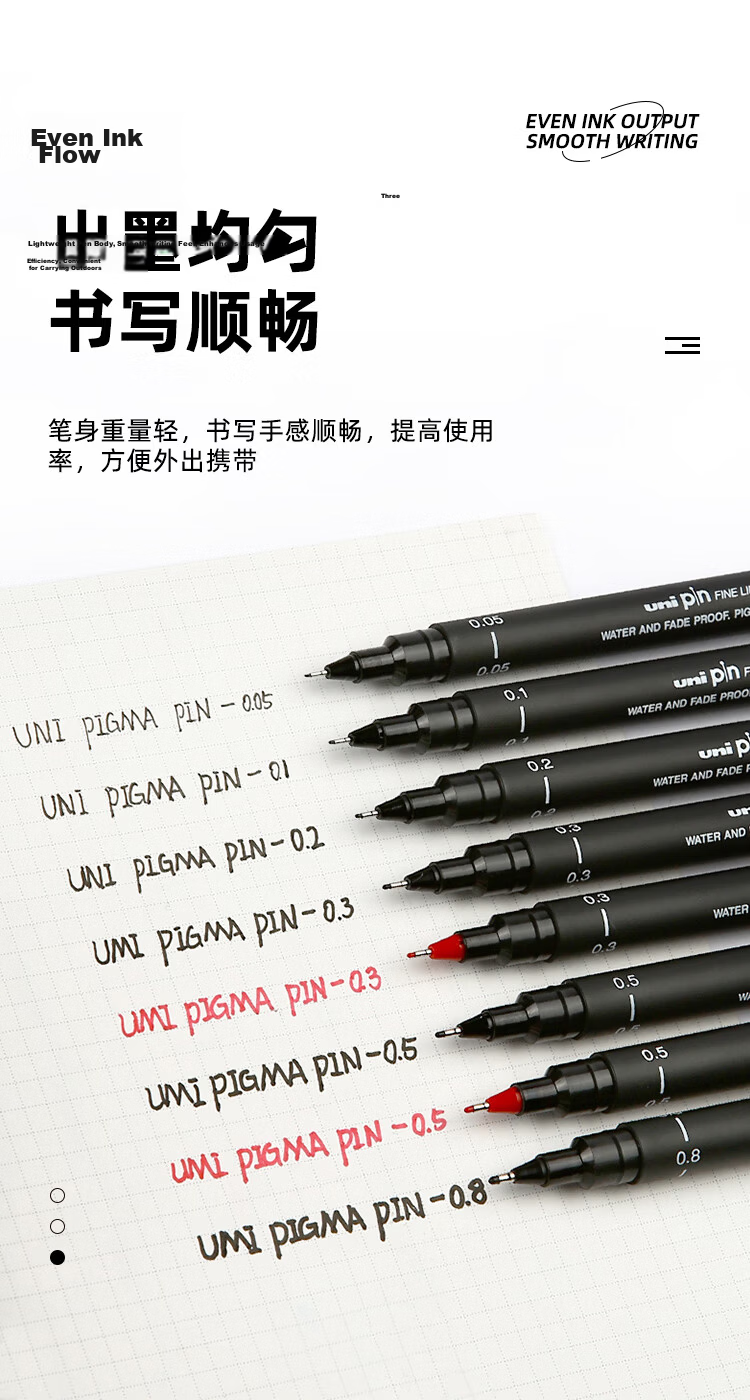 Uni Mitsubishi [Back to School] 0.03mm Water-Based Technical Drawing Pen PIN-200 Art Design Outlining Pen Black Barrel Black Ink Single Pack 7