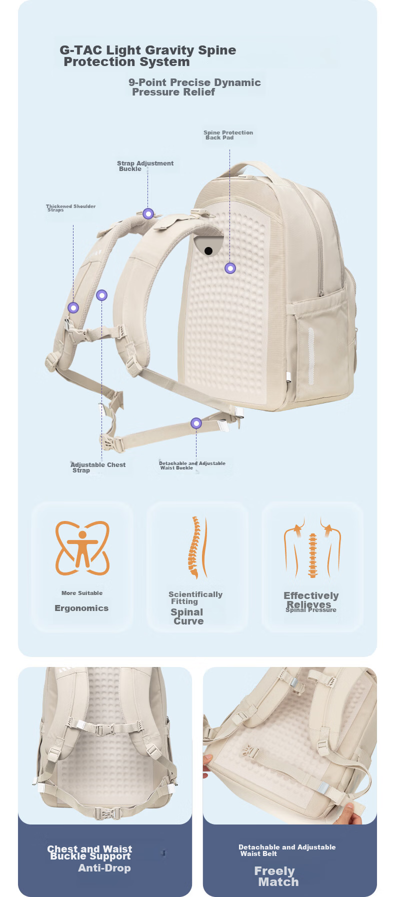 Gmt for Kids Middle and High School Student Lightweight Large Capacity Backpack Almond White 2026 3
