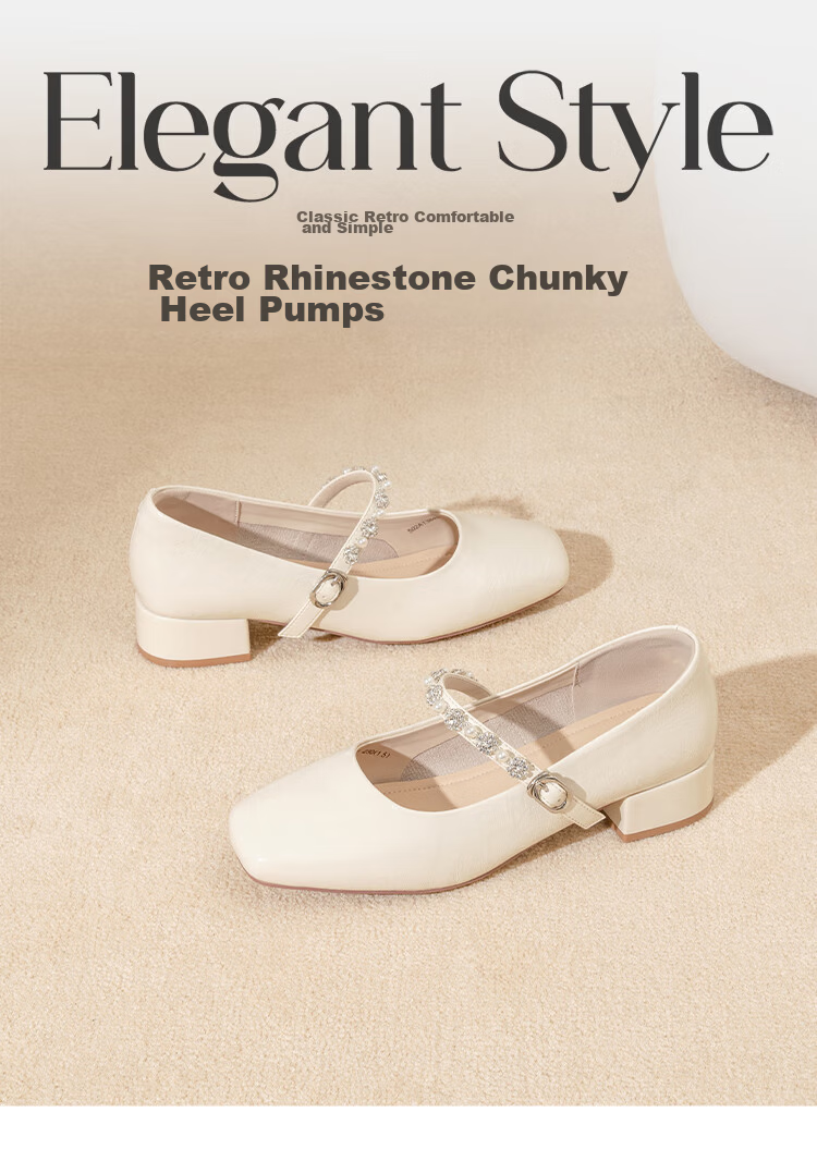 Zhuoshini French Mary Jane Shoes for Women 2026 New Summer Square Toe Low-Cut Leather Chunky Heel Single Shoes with Skirt Champagne Gold Size 35 7