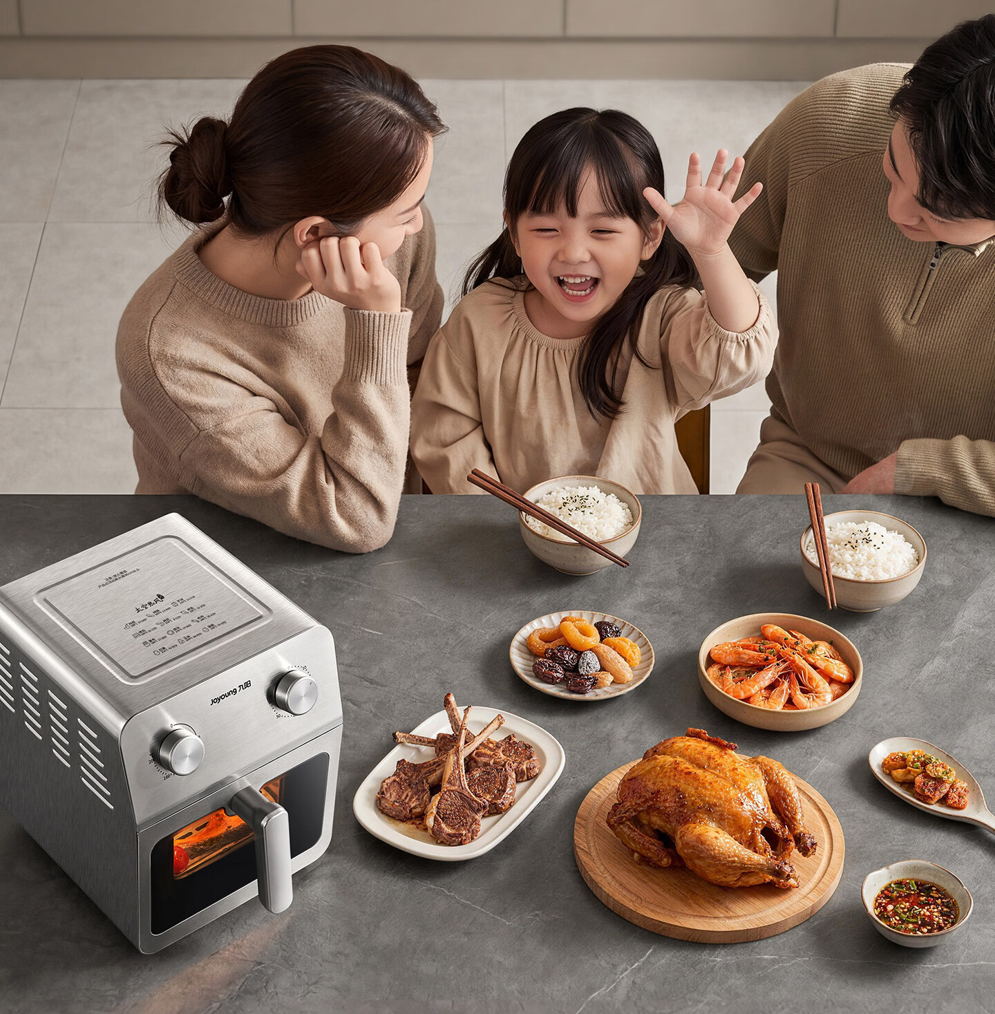 Joyoung Air Fryer, Non-Coated Stainless Steel, Dual Heating Sources, Roasting without Flipping, 6L Large Capacity, Visible Full Metal Interior, Grilling, Multifunctional KL60-V317Y 38