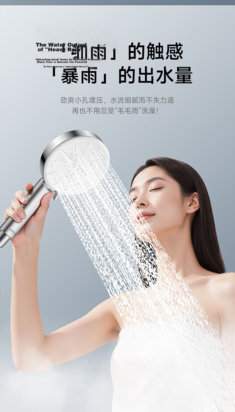 ARROW Silver Pressurized Handheld Shower Head, Home Bathroom Shower Sprayer, Single Spray Head 8