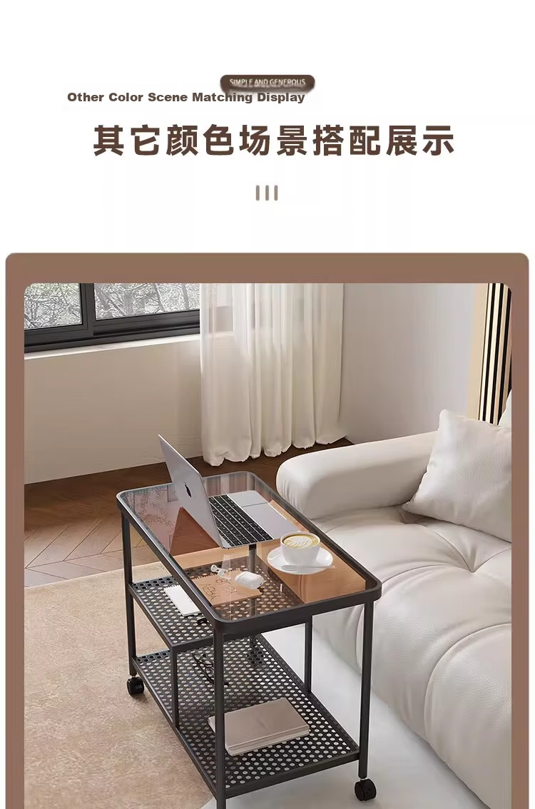 FENJIEXIAN Side Table Tempered Glass Coffee Sofa Side Table Living Room Side Desk Simple Tea Table Bedside Cabinet Mobile Nightstand 12