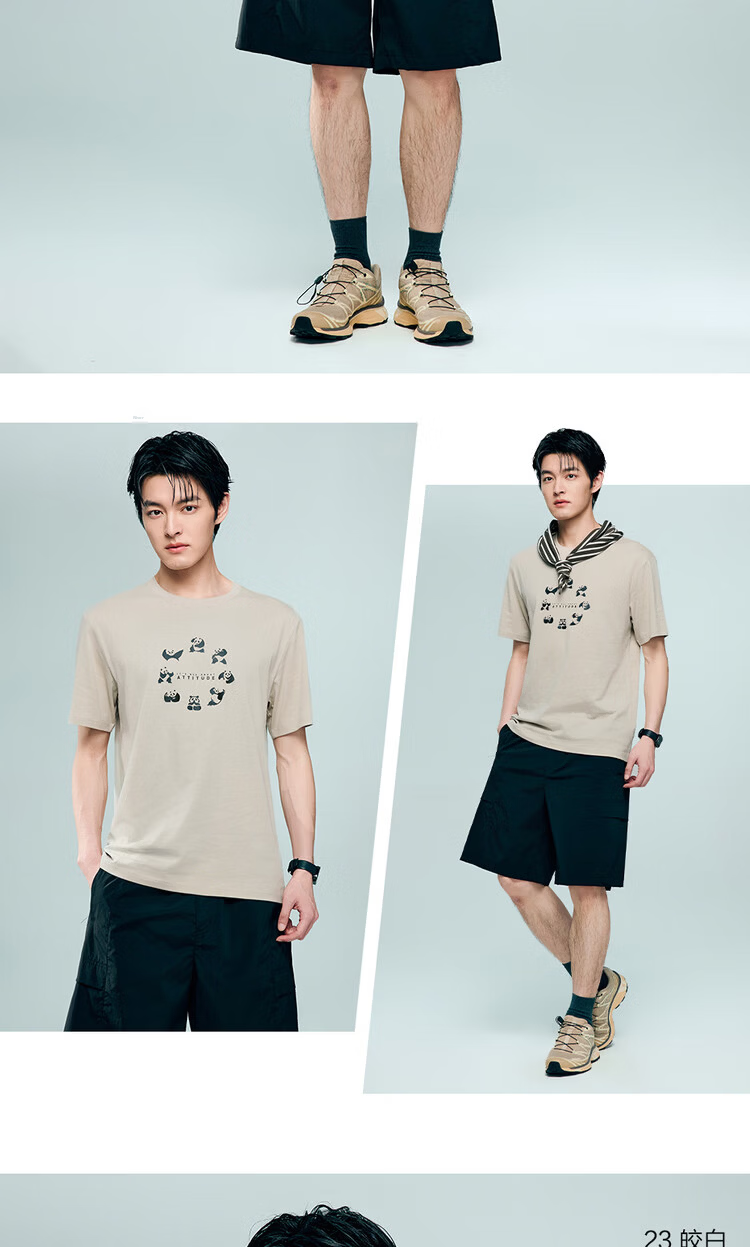 Giordano Men's Short Sleeve T-Shirt Summer New Pure Cotton Panda Theme Print Crew Neck Top 01096384 16