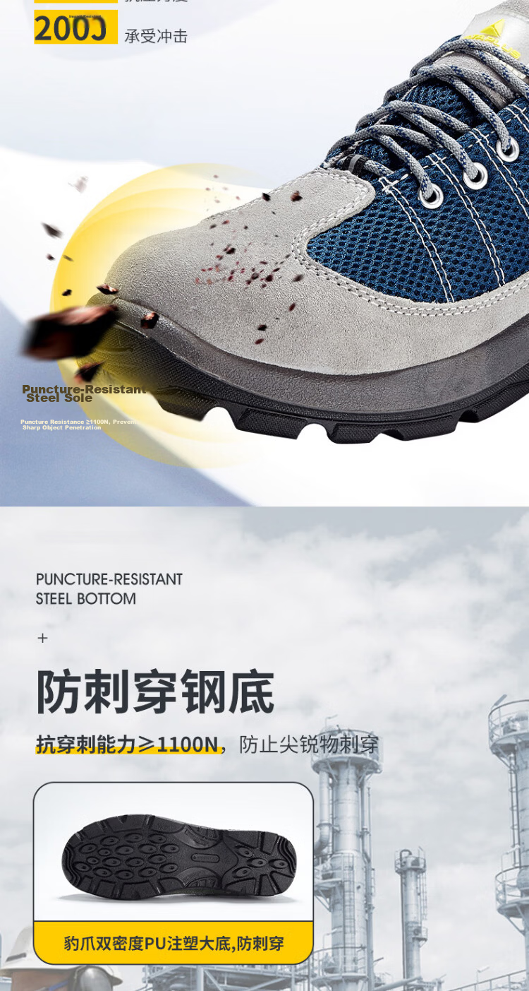 Delta Safety Shoes Anti-Static Puncture-Resistant Anti-Smash Slip-Resistant 301232 Gray Black Size 40 2
