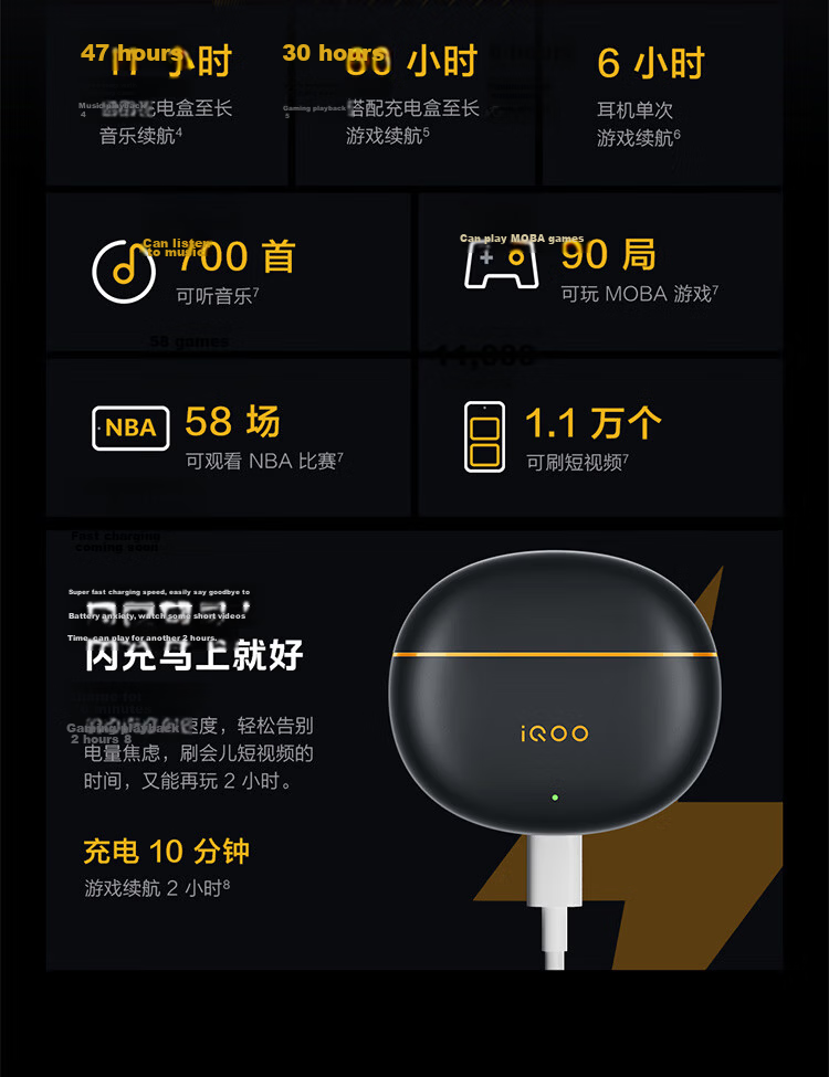 Vivo iQOO TWS Air3 Pro Star Yellow 50dB Adaptive Active Noise Cancelling 47h Long Battery Life Bluetooth Earphones Compatible with Apple Huawei Xiaomi OPPO Phones 14