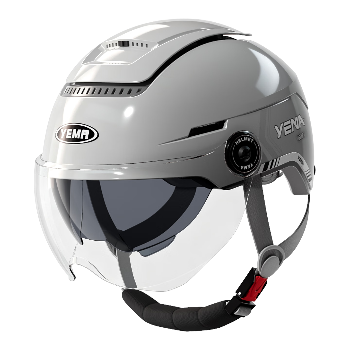 YEMA 3C Certified Electric Vehicle Helmet, Unisex Motorcycle Half Helmet, Summer Sun Protection, Dual Visor, Zero-Feel Ventilation, All-Season Universal, Electric Scooter Safety Helmet 370S, Cool Gray with Short Transparent Visor