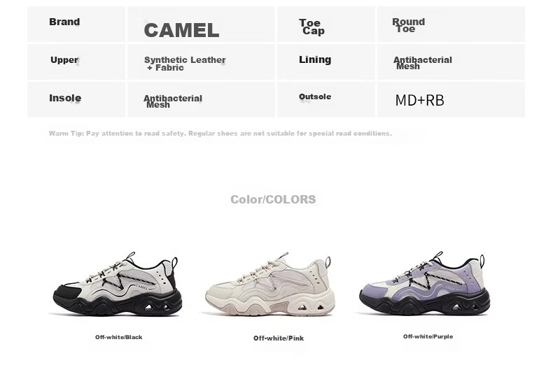 CAMEL Women's Cute Ugly Light Outdoor Casual Shoes Color-blocking Thick-soled Sneakers L26SXG3168 Off-white/Black Size 36 14