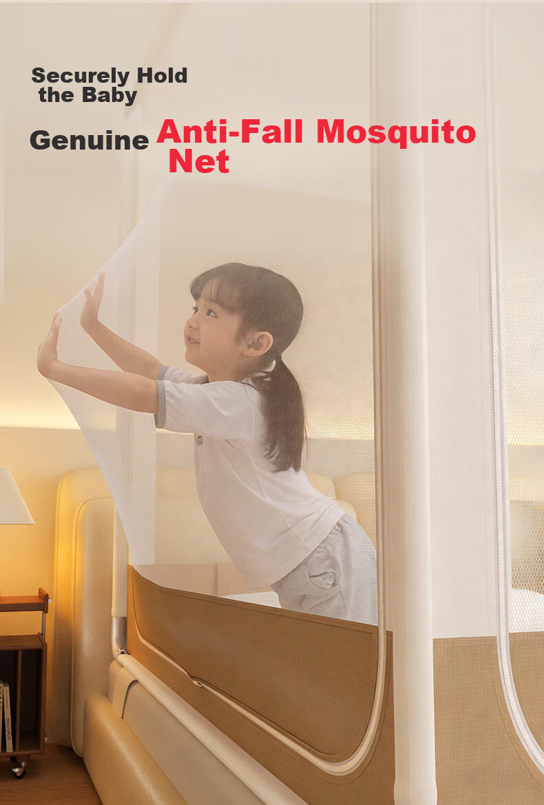 XIHAN Class A Home Baby Anti-Fall Playpen Mosquito Net with Three Doors 1.5*2m Bed [Snap Buckle Frame with Fan Rod] 9