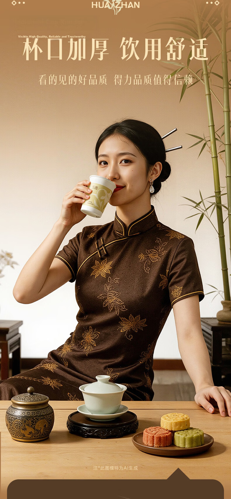 Deli Disposable Thickened Food-Grade Bamboo Fiber Paper Cups 230ml [50pcs] 8