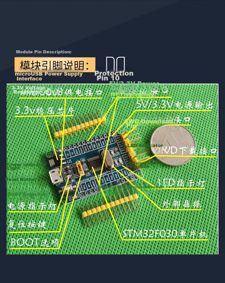 Nuoran STM32 Core Board Development Board Microcontroller Experiment Board [Imported Chip] STM32F103C8T6 Development Board with Downward Soldered Pin Headers 14