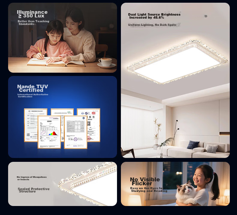 AUX American Pure Eye Protection AI Voice Smart Living Room Ceiling Light LED Main Light Luxury Crystal Modern Minimalist 4