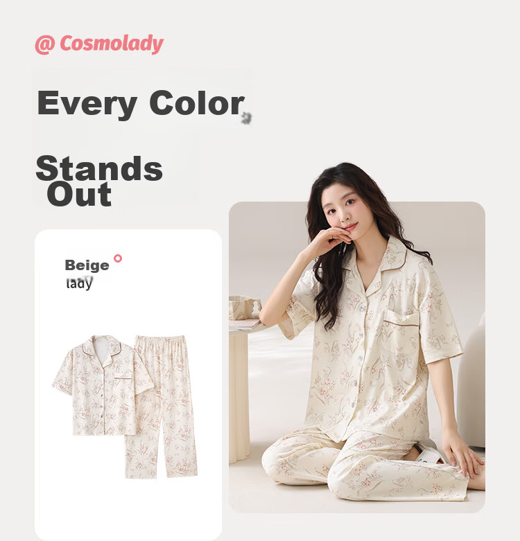 Urban Beauty Women's Cotton Soft Pajama Set Open Collar Casual Simple Thin Short Sleeve Long Pants Loungewear 3HCA22 11