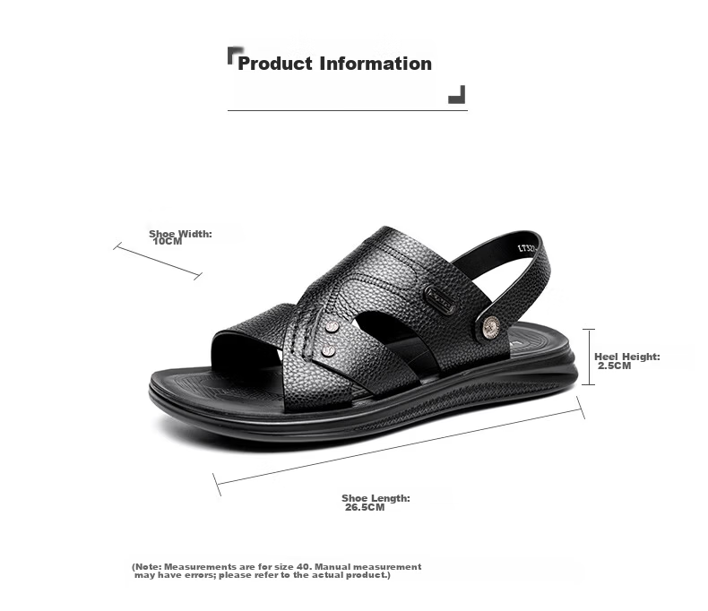 LAORENTOU Men's Summer Sandals First Layer Cowhide Dual-Use Beach Slippers Leather Sandals LT327 Brown Size 40 4