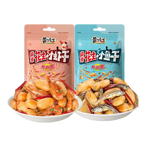 黄飞红（HUANGFEIHONG）麻辣小鱼干花生米98g+小虾干花生98g 休闲零食下酒菜花生仁