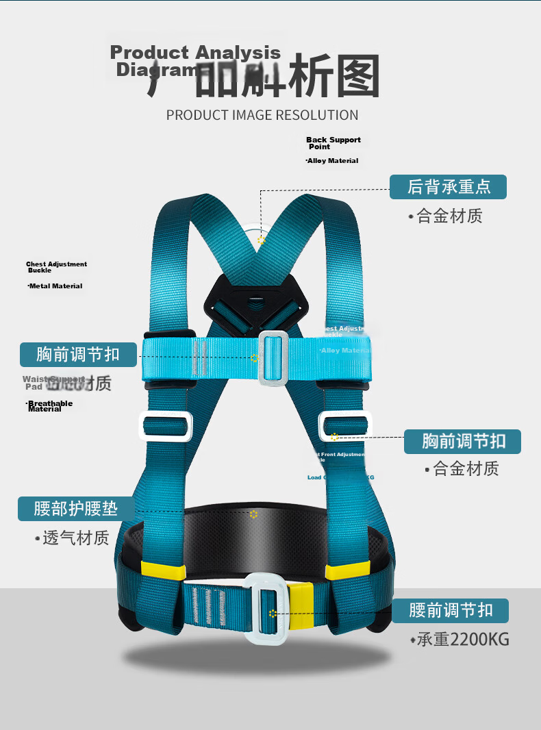 SHANDUAO Half-Body Three-Point Safety Harness High-Altitude Work National Standard AD9022 Quick-Release Double Small Hooks 1.8m 5