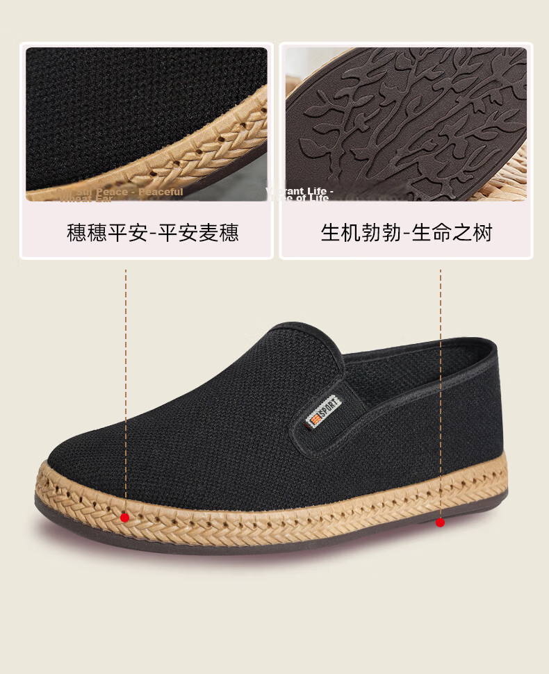 Yuzhaolin Casual Shoes Old Beijing Cloth Shoes Men Traditional Slip-On Lazy Shoes Middle-Aged and Elderly Dad Shoes Y1S-1012 Size 44 6