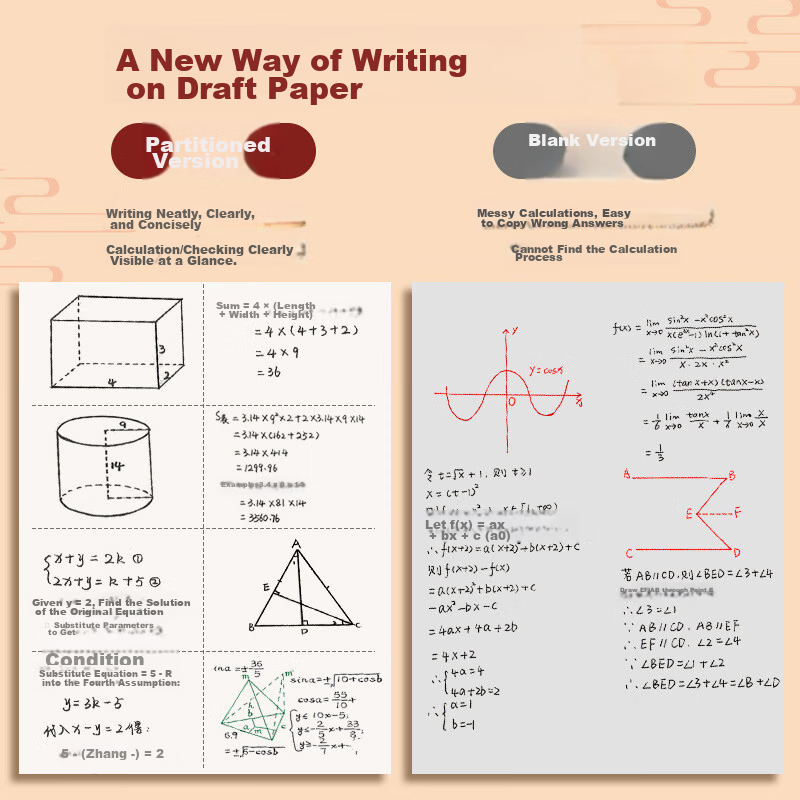 Yiwanka Jinbang Exam Draft Notebook Student Scratch Paper Math Draft Paper for Middle and Primary School Students 100 Sheets 4 Books 4268 2